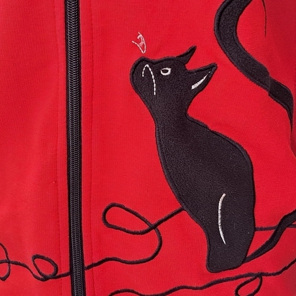 Allison Daley Red Embroidered Jacket With Black Cat Size XSP - Picture 2 of 9